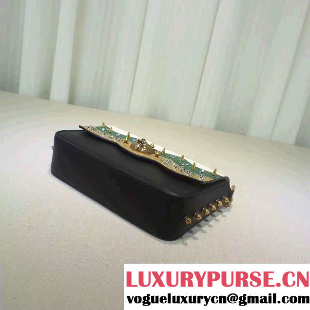 Gucci Studded Leather Chain Shoulder Medium Bag 432410 Black/White/Green/Gold 2016
