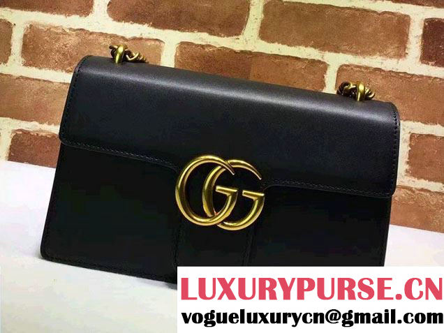 Gucci GG Marmont Leather Chain Shoulder Medium Bag 431777 Black 2016