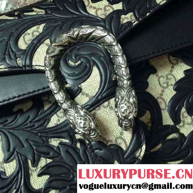 Gucci Dionysus Arabesque GG Supreme and Leather Shoulder Small Bag 400249 Black 2016