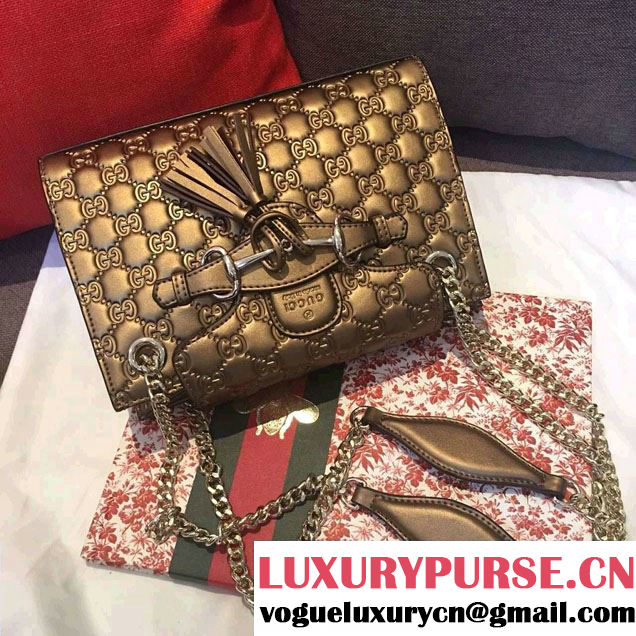 Gucci Emily Guccissima Leather Chain Shoulder Small Bag 369621 Bronze