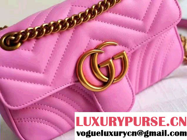 Gucci GG Marmont Matelassé Chevron Mini Chain Shoulder Bag 446744 Pink 2016