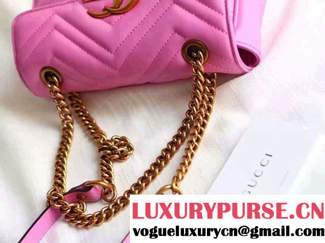 Gucci GG Marmont Matelassé Chevron Mini Chain Shoulder Bag 446744 Pink 2016