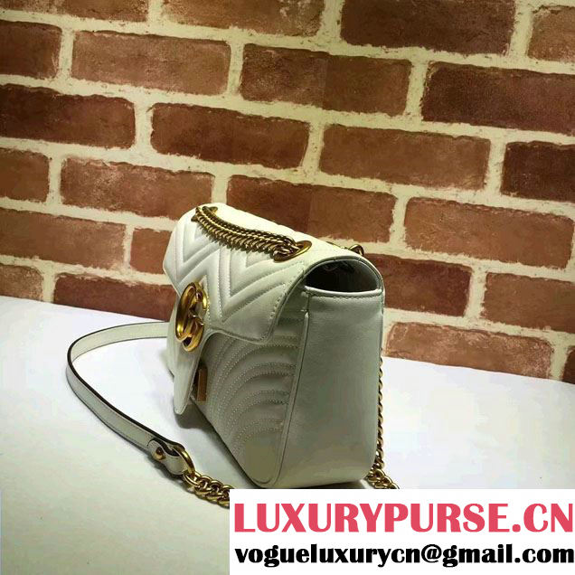Gucci GG Marmont Matelassé Chevron Small Chain Shoulder Bag 443497 White 2016