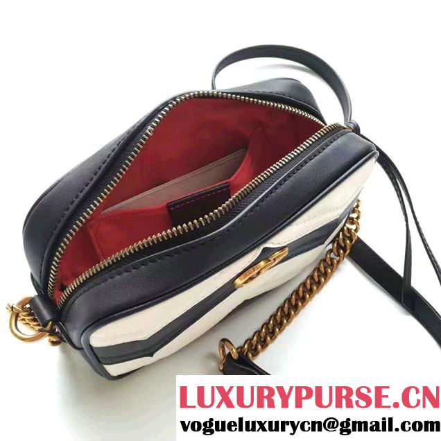 Gucci GG Marmont Matelassé Chevron Mini Chain Shoulder Camera Bag 448065 Black/White 2016