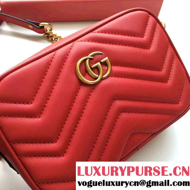 Gucci GG Marmont Matelassé Chevron Mini Chain Shoulder Camera Bag 448065 Red 2016