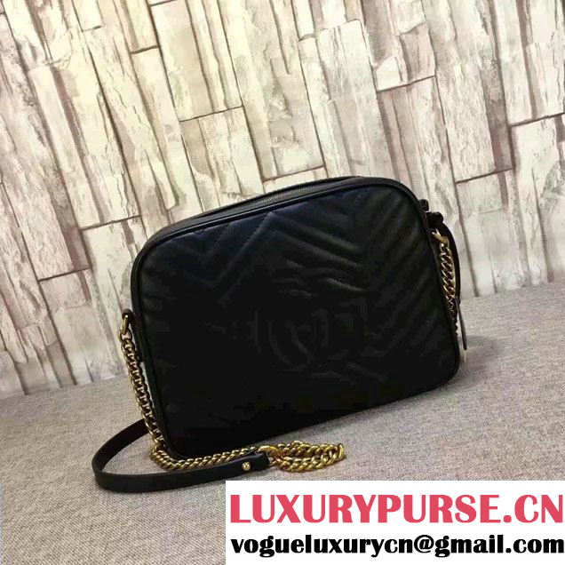 Gucci GG Marmont Matelassé Chevron Shoulder Medium Bag 443499 Black 2016