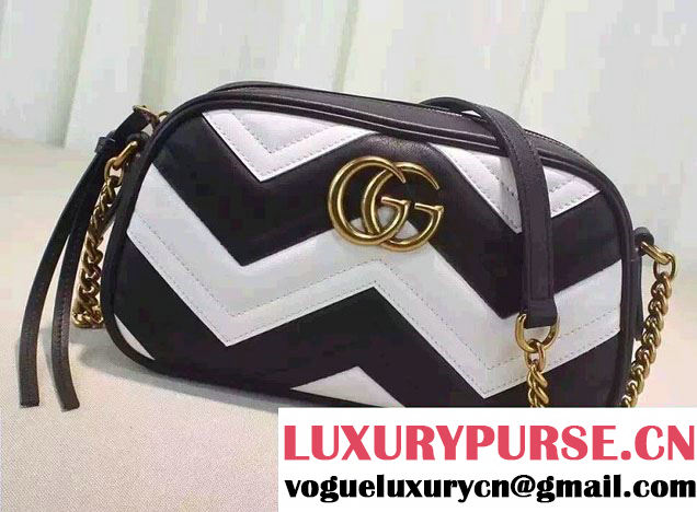 Gucci GG Marmont Matelassé Chevron Shoulder Small Bag 447632 Black/White 2016