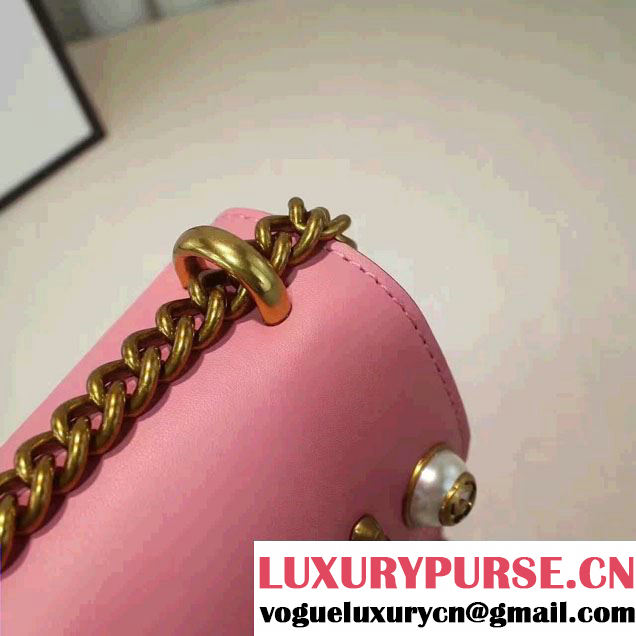 Gucci Pearl Studs and Bow Leather Chain Shoulder Small Bag 432281 Pink 2016