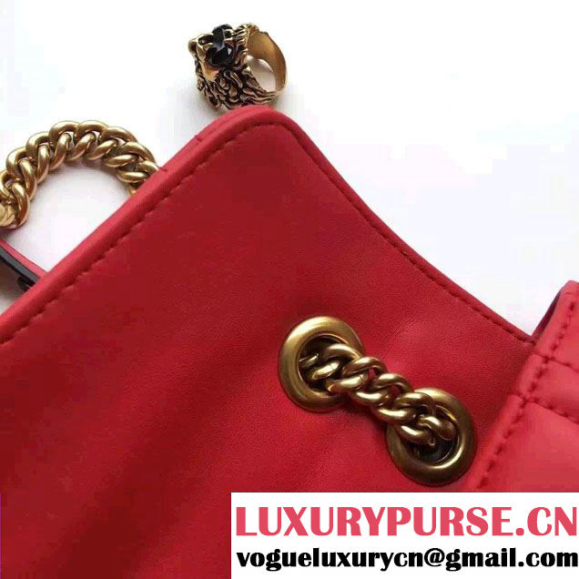 Gucci Pearl Logo GG Marmont Matelassé Chevron Small Chain Shoulder Bag 443497 Red 2016