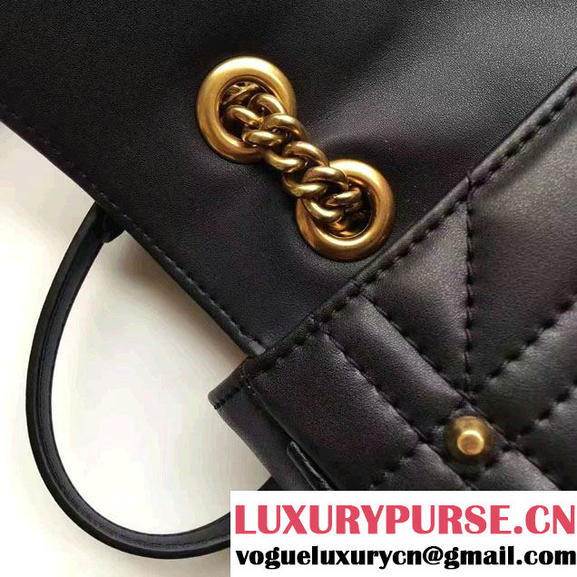 Gucci Pearl Logo GG Marmont Matelassé Chevron Small Chain Shoulder Bag 443497 Black 2016