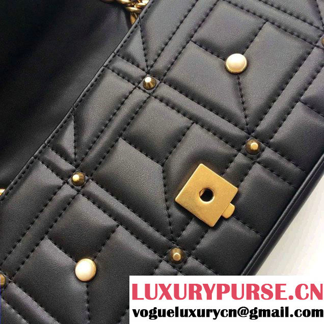 Gucci Pearl Logo GG Marmont Matelassé Chevron Small Chain Shoulder Bag 443497 Black 2016