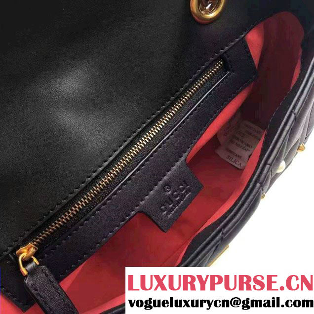 Gucci Pearl Logo GG Marmont Matelassé Chevron Small Chain Shoulder Bag 443497 Black 2016