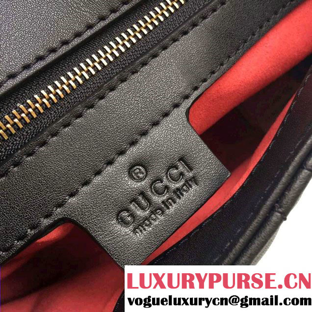 Gucci Pearl Logo GG Marmont Matelassé Chevron Small Chain Shoulder Bag 443497 Black 2016
