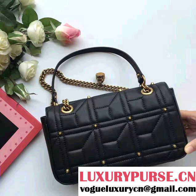 Gucci Pearl Logo GG Marmont Matelassé Chevron Small Chain Shoulder Bag 443497 Black 2016