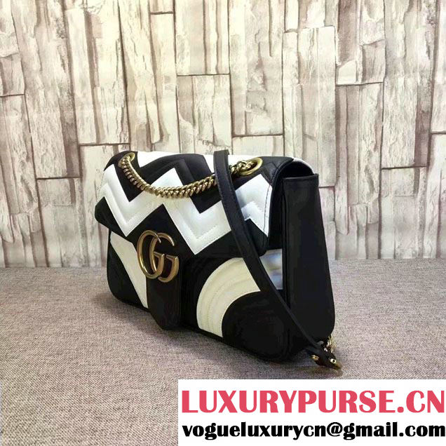 Gucci GG Marmont Matelassé Chevron Medium Chain Shoulder Bag 443496 Black/White 2016