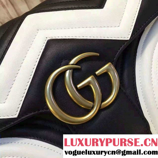 Gucci GG Marmont Matelassé Chevron Medium Chain Shoulder Bag 443496 Black/White 2016