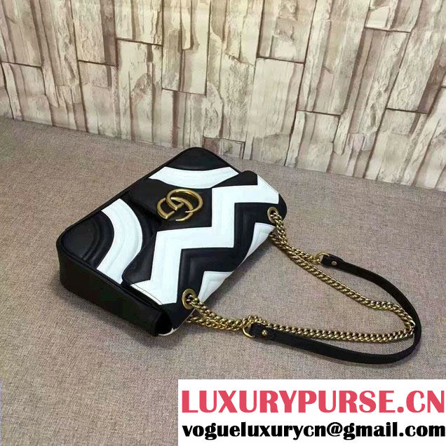 Gucci GG Marmont Matelassé Chevron Medium Chain Shoulder Bag 443496 Black/White 2016