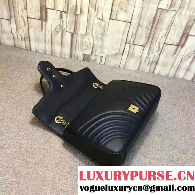 Gucci GG Marmont Matelassé Chevron Medium Chain Shoulder Bag 443496 Black 2016