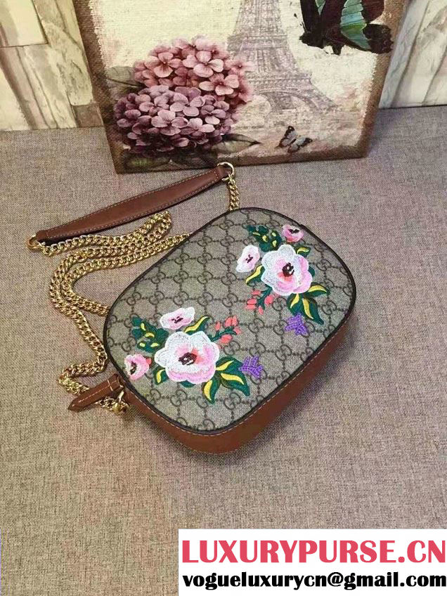 Gucci GG Supreme Mini Chain Small Bag 409535 Exclusive Embroidered Flowers 2016