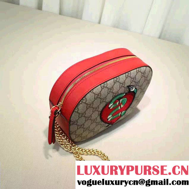 Gucci GG Supreme Mini Chain Small Bag 409535 Limited Edition Embroidered Heart And Snake 2016