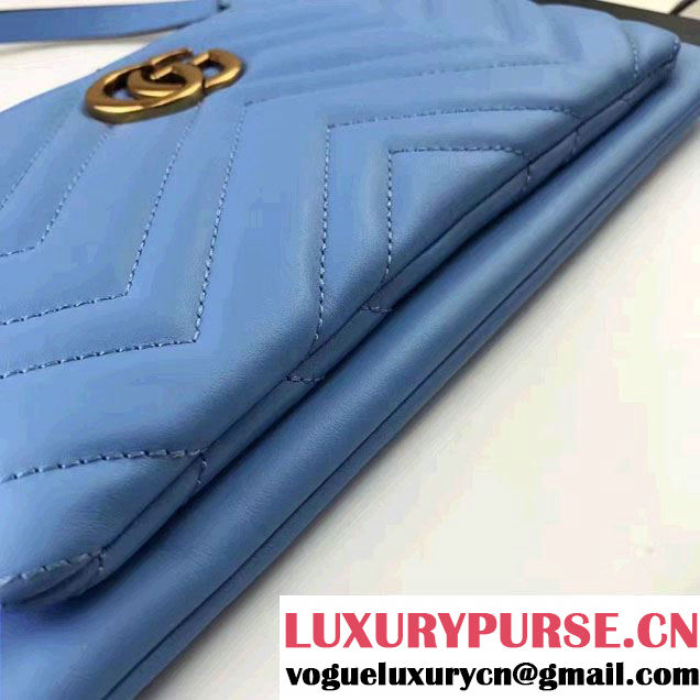 Gucci GG Marmont Matelassé Chevron Shoulder Bag With Pouch 453878 Blue 2017