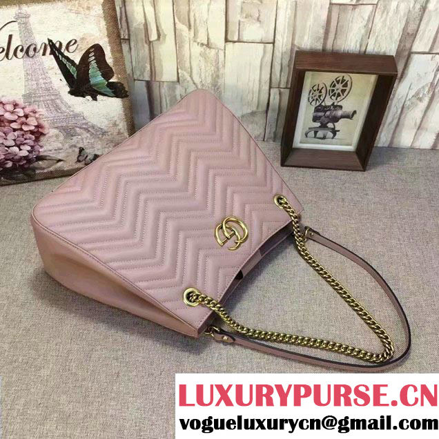 Gucci GG Marmont Matelassé Chevron Chain Shoulder Medium Bag 453569 Nude 2016