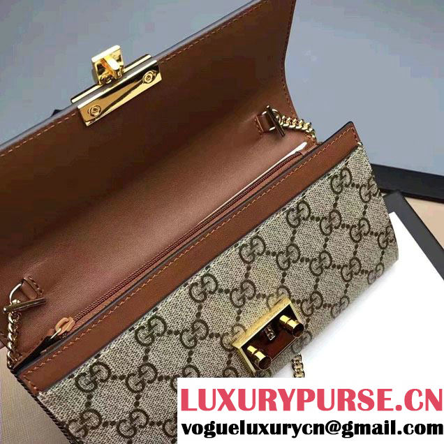 Gucci Padlock GG Supreme Continental Chain Wallet Bag 453506 Black/Brown 2017