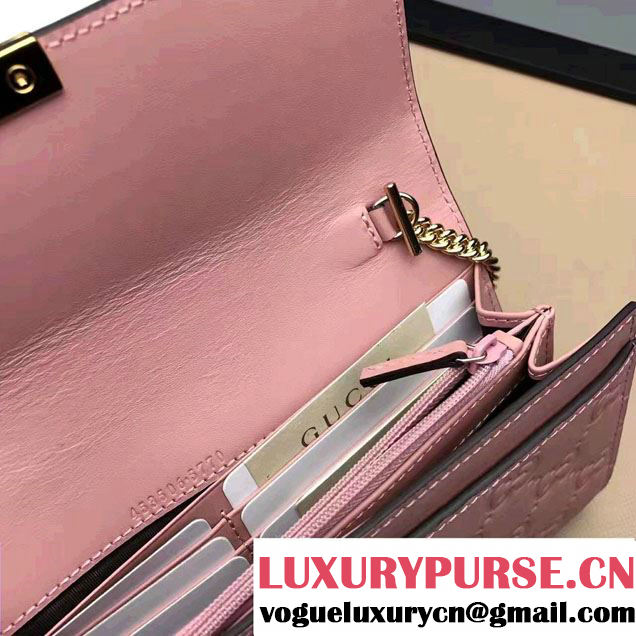 Gucci Padlock Signature Leather Continental Chain Wallet Bag 453506 Pink 2017
