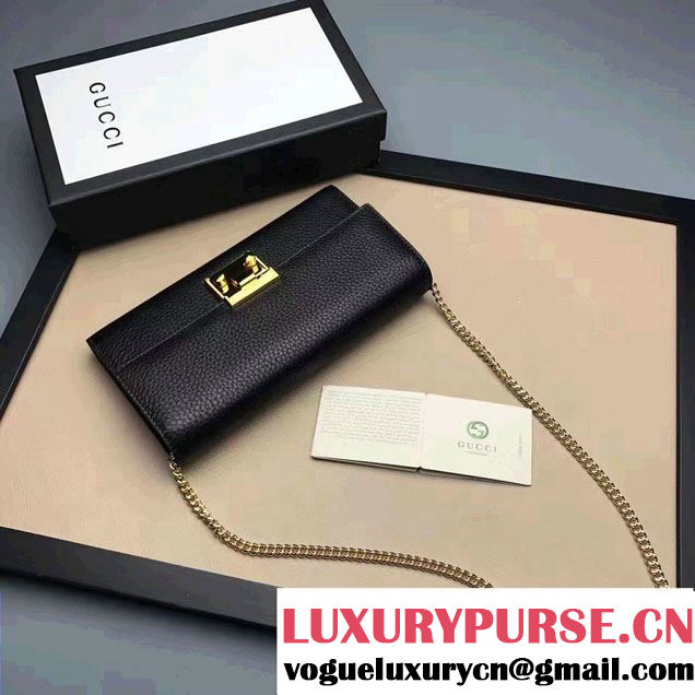 Gucci Padlock Leather Continental Chain Wallet Bag 453506 Black 2017