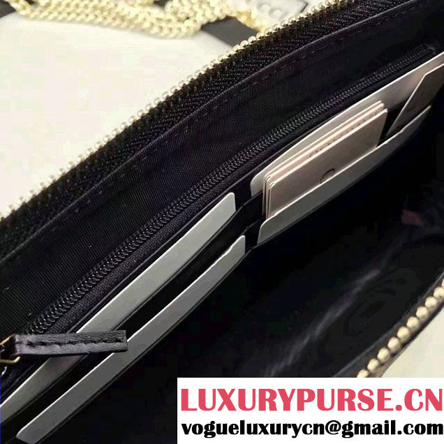 Gucci Embroidered Flowers Exclusive GG Supreme Wrist Chain Wallet Bag 456866 Black 2017