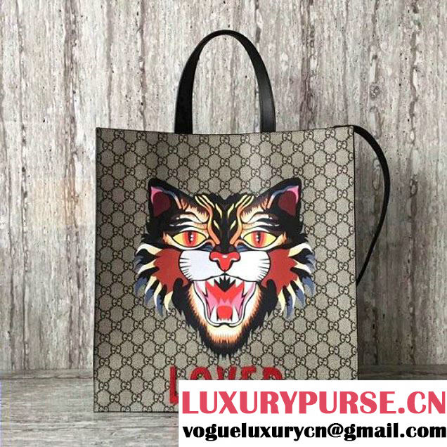 Gucci Angry Cat Print Soft GG Supreme Tote 450850  (SLP-7091521 )