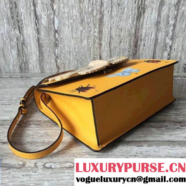 Gucci Leather with Moth Medium Top Handle Bag 488691 Yellow 2017 (SLP-70100806 )
