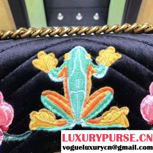 Gucci GG Marmont Embroidered Velvet Medium Bag Black 2017 (2A068-7100813 )