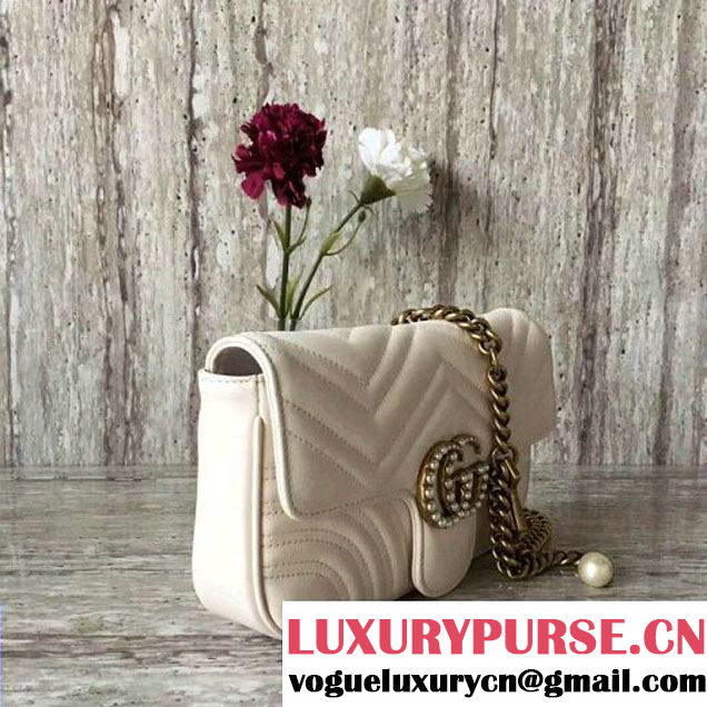 Gucci GG Marmont Chain Belt Bag With Pearls 476809 White 2017 (SLP-70100803 )