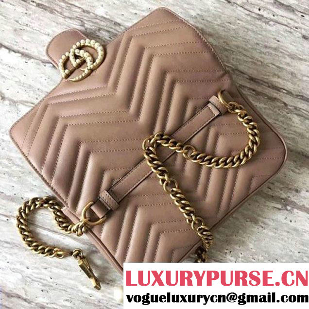 Gucci GG Marmont Chain Belt Bag With Pearls 476809 Nude 2017 (SLP-70100802 )