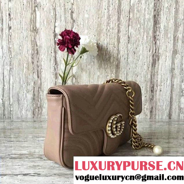 Gucci GG Marmont Chain Belt Bag With Pearls 476809 Nude 2017 (SLP-70100802 )
