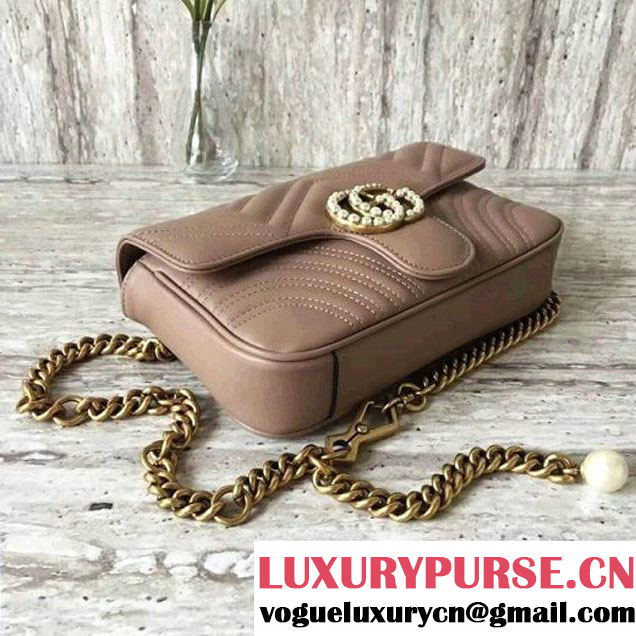 Gucci GG Marmont Chain Belt Bag With Pearls 476809 Nude 2017 (SLP-70100802 )