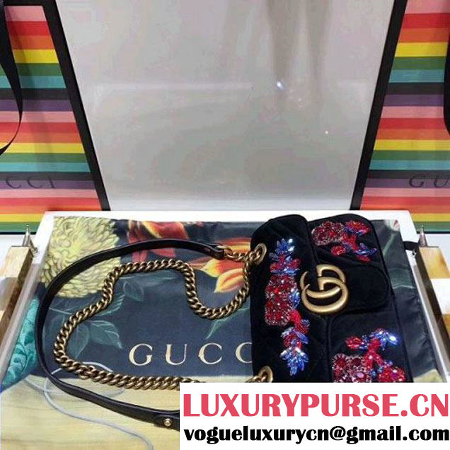 Gucci GG Marmont Embroidered Velvet Mini Bag 446744 Black 2017 (SPM-7092806 )