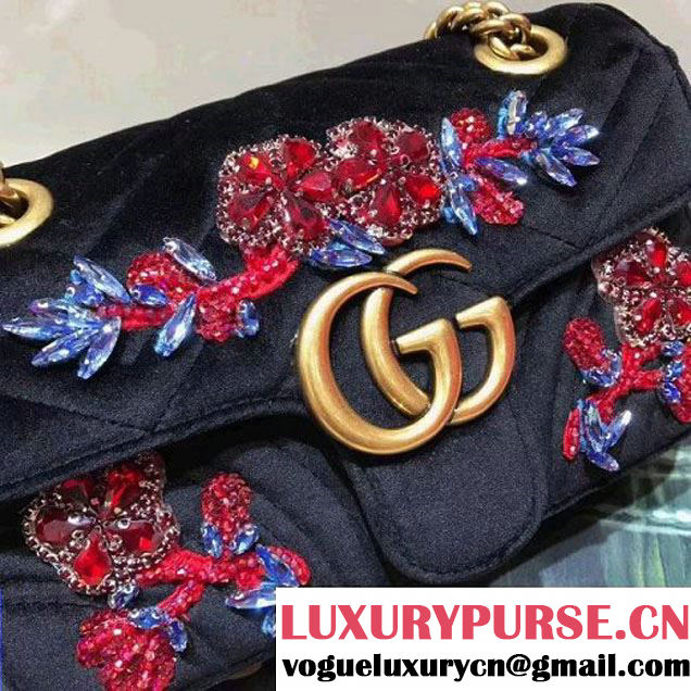 Gucci GG Marmont Embroidered Velvet Mini Bag 446744 Black 2017 (SPM-7092806 )