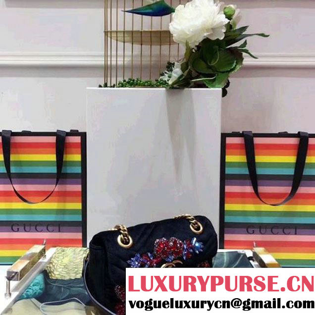Gucci GG Marmont Embroidered Velvet Mini Bag 446744 Black 2017 (SPM-7092806 )