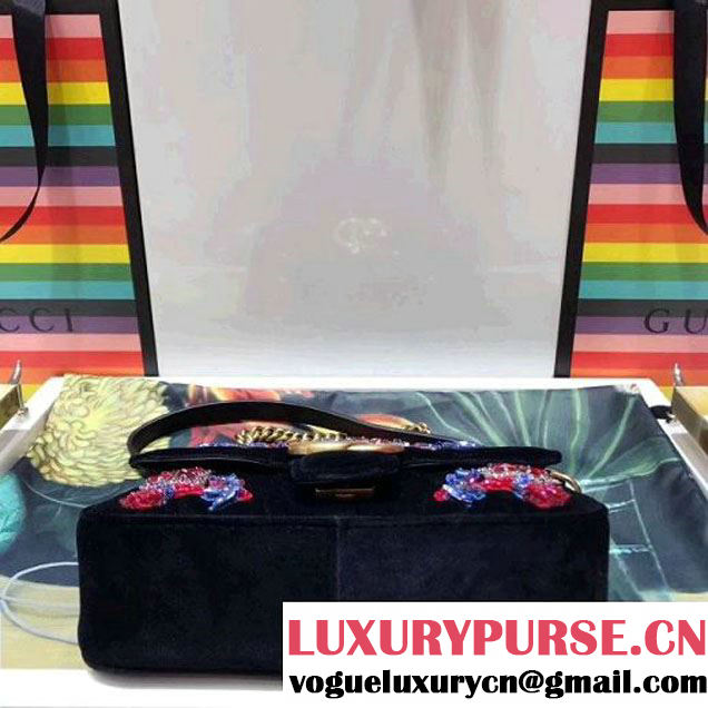 Gucci GG Marmont Embroidered Velvet Mini Bag 446744 Black 2017 (SPM-7092806 )