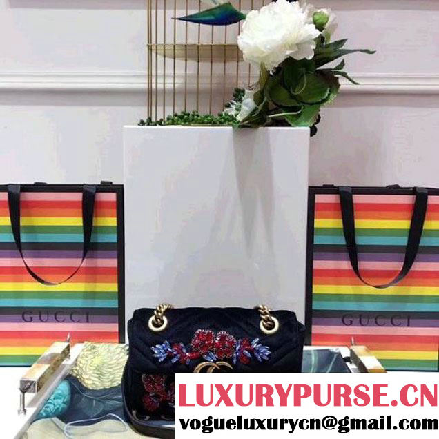 Gucci GG Marmont Embroidered Velvet Mini Bag 446744 Black 2017 (SPM-7092806 )
