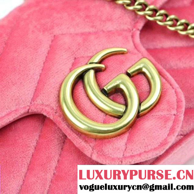 Gucci GG Marmont Velvet Matelassé Chevron Super Mini Chain Shoulder Bag 476433 Pink 2017 (XYS-7092801 )