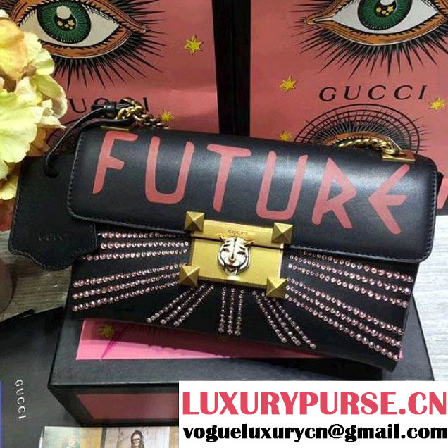 Gucci 477330 Osiride Leather Flap Bag With Crystals Black 2017 (XYS-7091508 )