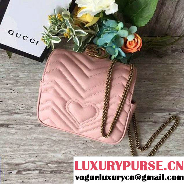Gucci GG Marmont Matelassé Chevron Super Mini Chain Shoulder Bag 476433 Pink 2017 (SLP-7091501 )