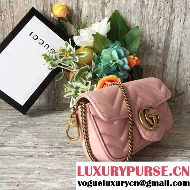 Gucci GG Marmont Matelassé Chevron Super Mini Chain Shoulder Bag 476433 Pink 2017 (SLP-7091501 )