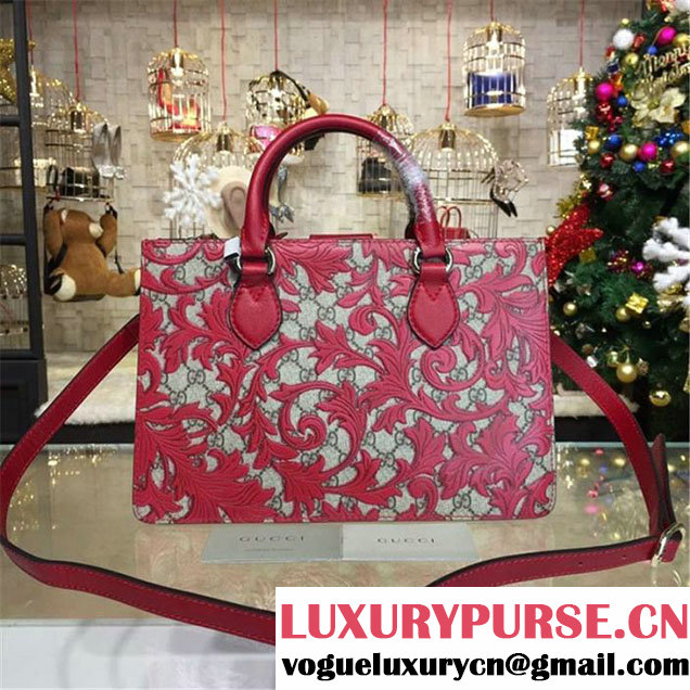 Gucci Arabesque Canvas Top Handle Bag Fall Winter 2016 Collection Red Beige