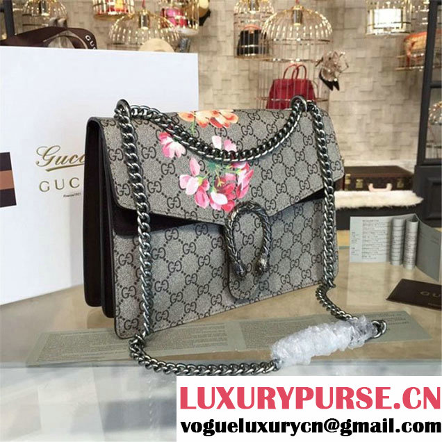 Gucci Dionysus GG Supreme Blooms Print Large Shoulder Bag Fall Winter 2016 Collection Black Suede Beige