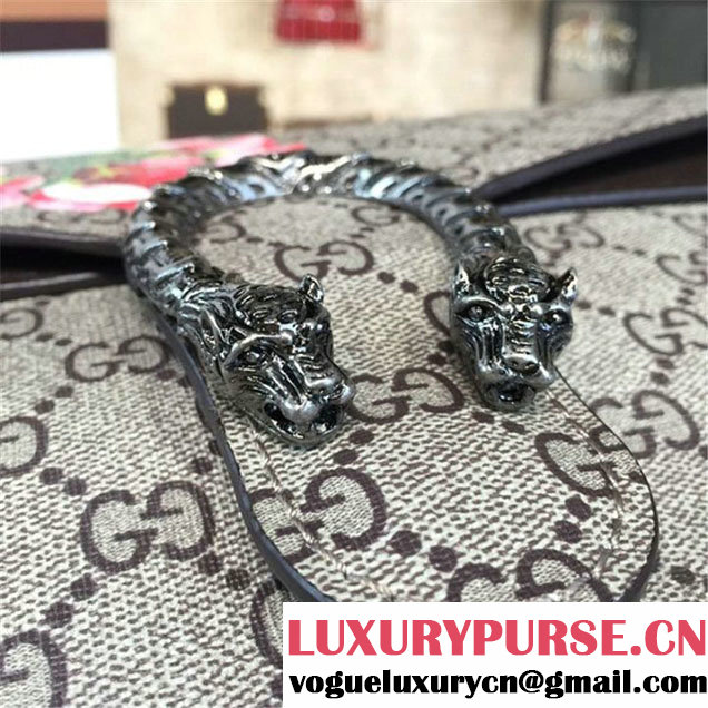 Gucci Dionysus GG Supreme Blooms Print Large Shoulder Bag Fall Winter 2016 Collection Black Suede Beige
