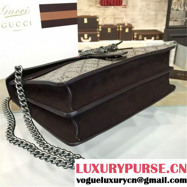 Gucci Dionysus GG Supreme Blooms Print Large Shoulder Bag Fall Winter 2016 Collection Black Suede Beige